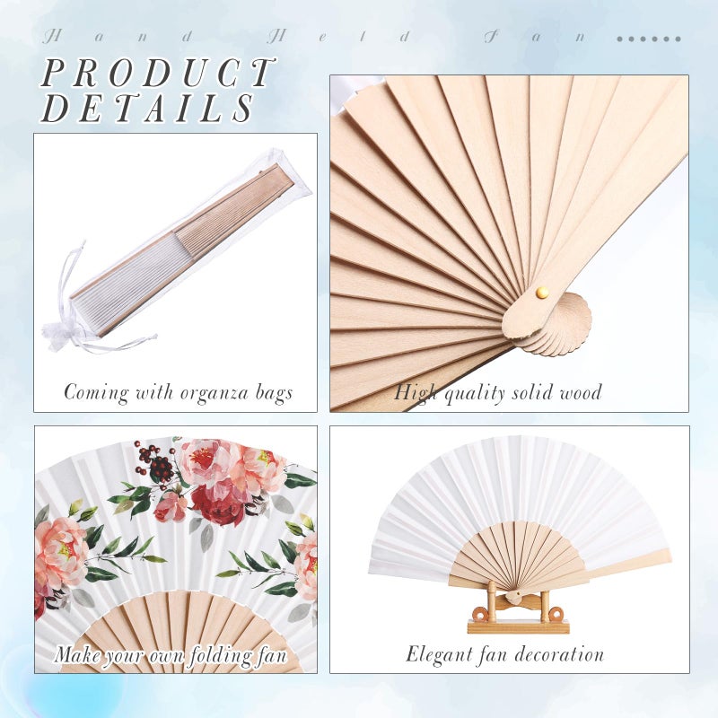 Chuangdi 2 Pieces Folding Hand Fans for Line Dancing Manual Clapping Wooden Wedding Fans Handheld for Women with Drawstring Organza Bags Back to School Gift Party Supply(White,2 Pcs) - Image 5